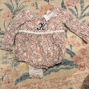 Tommy Bahama Pink Floral Kids One Piece embroidered with K